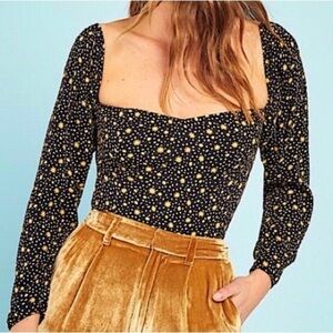 Reformation Black and Gold Star Print Blouse